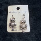 Owl Dangle Hook Earrings Silver Tone Metal No Stone Made In China