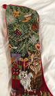 Vintage Needlepoint Christmas Stocking Christmas Tree Toys 22  Cat Red Velvet