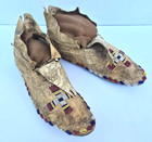 Early Sioux Native American Beaded Moccasins   Cross Pattern W  Tanned Hide 