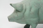 Vintage Cast Iron Pig Figurine 16 5  Large Green Paint Finish Farmhouse Decor