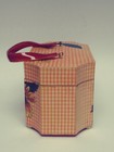 Vintage 1970 s Octagon Wood Purse Orange Checked  Sunflowers   Bakelite Handle