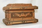 Antique Tramp Folk Art Carved Wood Box Jewelry Keepsake Sewing Dresser Marian