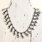 Vintage Mexican Sterling Silver Beaded Dangle Choker Necklace  1940s   Statement