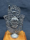 Vintage Solid Sterling Silver Judaica Hamsa Sculpture On Wood Stand