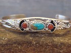Native American Sterling Silver Turquoise   Coral Bracelet By Largo
