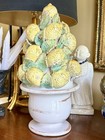 Vintage Mcm Majolica Ceramic Lemon Topiary Tree Pedestal Centerpiece 17   t