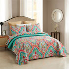 3 Piece Embossed Quilted Bedspread Set Reversible Coverlet Bed Throw Queen King