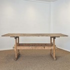Antique European Pine Trestle Dining Table Farmhouse Kitchen Harvest Refectory