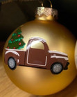Truck Carrying Christmas Tree Round Glass Ornament 3 