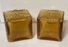 Vintage Amber Glass Brandy Decanters Small Diamond Shape Pattern-set Of 2