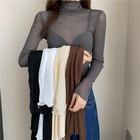 Women Mesh Sheer Blouse Tops Shirts Long Sleeve Sexy Turtleneck See Through