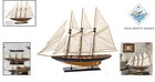Navy And Walnut Sailboat Replica Model For Tabletop Decoration And Display