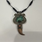 Vintage Native American Turquoise Coral Pendant Beaded Necklace 16   