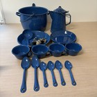 Vtg New Corning Blue Speckled Enamelware Camping Cookware Dishes Set 20 Piece