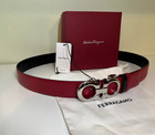 Adjustable Red To Black Leather Salvatore Ferragamo Belt With Silver Buckle