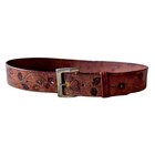 Vintage 70s Hand Tooled Leather Belt 31  - 35  Boho Floral Tooled Western Brown