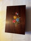 Vintage Wooden Sewing Box Hand Painted Flowers Thread Spools Made In Brazil