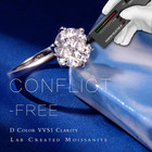 3ct Moissanite Engagement Ring For Women - 14k White Gold Vermeil 6 Claw Round S
