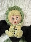 Vintage Handmade Crochet Doll Green Dress Bonnet Purse Blonde Hair 10 