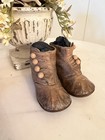 Antique Victorian Baby Childs Doll Leather Button Up Boot Shoes