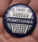 Vintage Pennsylvania 1951 Resident Fishing License Button Badge 622522