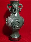 19  Chinese Natural Green Dushan Jade Dragon Hand Carved Gu Vase Vtg China Rare