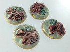 Lot Of 4 Italian Ceramic Painted Round Garment Buttons 1 2in Relief Pattern 768c