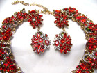 Crystal And Rhinestone Statement Necklace Set Bold Fiery Passion Red Tri-color