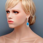 Rhodium Plated Aqua Blue Crystal Rhinestone Chandelier Drop Dangle Earrings 0887