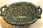 Vintage Oval Large Woven Basket With Handles  Rope  Greyish  Dark  Golden 18x15 