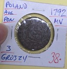 1792 Mv Poland Aug  Pon  3 Groszy Coin