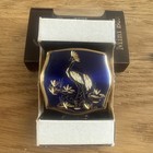 Vintage 80s Stratton Gold Tone Etched Enamel Crowned Cane Mini Pill Box W Tongs