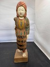 Vintage Asian Hand Carved Wood Folk Art Woman Water Carrier Statue Figurine 18 