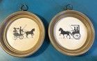 Vintage Horse   Carriage Silhouette Wall Art Round Framed Prints Colonial Style