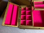 Rare Mid Century 1950s Jewlery Jewelry Case Box Gold   Hot Pink Felt Mirror Key