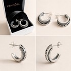 Authentic Pandora Double Band Pav   Hoop Earrings 925 Sterling Silver Nwot Nib