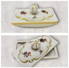 1920s Antique Porcelain Vanity Trinket Box Screw Top Lid Hand Painted Gold Gilt
