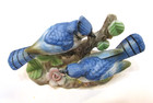 Vintage 1980 s Taiwan Porcelain Ceramic Two Blue Jay Birds 2x4x5 Figurine Statue