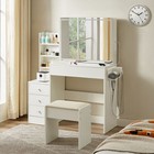 Vanity Table W led-lit Mirror W power Outlet And Hairdryer Shelving w 4 Drawers