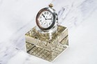 Large English Antique Crystal Sterling Silver Paperweight Inkwell Goliath Clock
