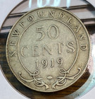 1919-c Newfoundland 50 Cents Nice Original F  Km-12 Mintage 306 327 Chrc