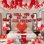 Red  will You Be My Girlfriend  Balloons Sign valentines Day 