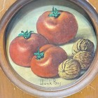Vintage Wood Wall Hanging Plaque Fruit Paintings Apples Cherries Signed 15x6 