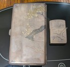 Vintage Japanese  950 Silver Cigarette Case   Matching Lighter Set  Original Box