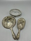 Vintage Art Nouveau Deco Vanity Set Silver Plate Mirror  Brush   Soap Dish Read