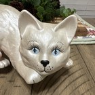 Vintage White Persian Cat Kitten Stretching Figurine Pottery Euc Pearly Finish 