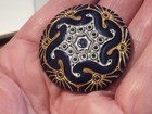 Extra Large Vintage Czeck Glass 6 Pointed Flower Star Shank Button Blue Gold Wh