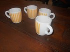 Vintage Set Of 4 Mug Hazel Atlas Yellow Candy Stripe White Milk Glass Coffee Cup