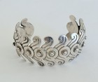 Vintage Taxco Mexico Sterling Silver 980 Modernist Fan Link Wide Cuff Bracelet