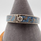 Mexico Taxco Sterling Silver 925 Turquoise Inlay Bangle Bracelet 7 25in 37 12g